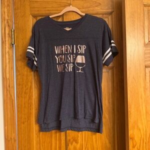 KEREN hart Navy Tee with Metallic Rose Graphic